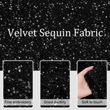 Velvet Sequin Fabric, with PET Sequin, for DIY Crafting and Handbag Clothing, Black, 120~130x0.05cm