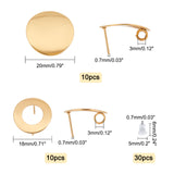 304 Stainless Steel Stud Earring Findings, with Loop, Ear Nuts/Earring Backs and Silicone Ear Nuts, Golden, Stud Earring Findings: 20pcs/box, Ear Nuts: 30pcs