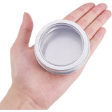 Round Aluminium Tin Cans, Aluminium Jar, Storage Containers for Jewelry Beads, Candies, with Screw Top Lid and Clear Window, Platinum, 7.05x2.5cm, Capacity: 60ml, 14pcs/box