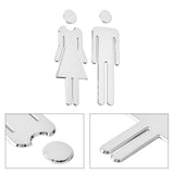 ABS Male & Female Bathroom Sign Stickers, Public Toilet Sign, for Wall Door Accessories Sign, Silver, Male: 195x61x4mm, Female: 190x70x3.7mm