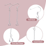 20 Pairs Brass Earring Hooks, Ear Wire, with Ice Pick Pinch Bails and Twisted Chains, for Half Drilled Beads, Long-Lasting Plated, Silver, 53x6x3mm, 21 Gauge, Pin: about 0.7mm and 0.8mm