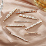 24Pcs 8 Style Alloy Rhinestone & Ferroalloy Plastic Pearl Beads Hair Bobby Pins, Hair Accessories for Girls, Golden, 60~4.5x2.5~11.5x6~13.5mm, 3pcs/style