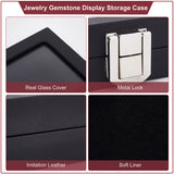 Imitation Leather Loose Diamond Presentation Boxes, Jewelry Gemstone Display Storage Case with Glass Window and Iron Clasps, Black, 13.1x9.7x3cm, Inner Diameter: 11.3x7.3cm