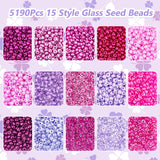 5190Pcs 15 Style Glass Seed Beads, Mixed Styles, Round, Purple, 3~4x2~3mm, Hole: 0.8~1mm, 13g/style