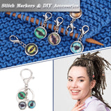 Glass Flat Round Eye Charm Locking Stitch Markers, Zinc Alloy Lobster Claw Clasps Locking Stitch Marker, Mixed Color, 3.6cm, 12pcs/set