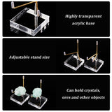 Square Clear Acrylic Crystal Rock Display Easels with Iron Holder, for Gemstone Agate Mineral Display, Platinum & Golden, 4.95x4.95x9cm