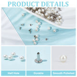 100 Sets ABS Plastic Imitation Pearl Rivet Studs, with Iron Findings, White, 6mm, Finding: 4x5mm
