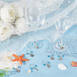 Beach Ocean Theme Alloy Wine Glass Charms, with Glass Beads and Brass Wine Glass Charm Rings, Mixed Shapes, Antique Silver & Platinum, 45~56mm, 12pcs/box