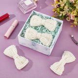 4Pcs Cloth Bowknots Shoe Decorations, with Plastic Imitation Pearl Beads, Antique White, 51x98x19mm