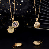 4Pcs 316 Stainless Steel Locket Pendants, Scallop, Real 18K Gold Plated, 23.5x22x9mm, Hole: 10x5mm, Inner Size: 14x15mm