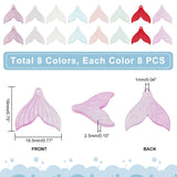 64Pcs 8 Colors Opaque Cellulose Acetate(Resin) Pendants, with Glitter Powder, Fish-tail Shape, Mixed Color, 19x19.5x2.5mm, Hole: 1mm, 8pcs/color