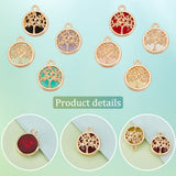 24Pcs 6 Colors Glass Connector Charms, with Alloy Findings, Flat Round with Tree Links, Light Gold, 17~19.5x13.5x5.5mm, Hole: 1.6mm, 4pcs/color