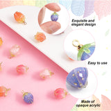12Pcs 6 Colors Opaque Acrylic Charms, with Golden Plated Brass Finding, Strawberry, Mixed Color, 14x10x9.5mm, Hole: 1.5mm, 2pcs/color