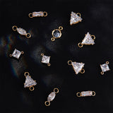 20Pcs 5 Styles Brass Clear Cubic Zirconia Connector Charms, Rectangle & Triangle & Flat Round & Horse Eyes & Rhombus, Real 18K Gold Plated, 10~13.5x3.5~8x3~6mm, Hole: 1~2mm, 4pcs/style