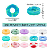 1800Pcs 15 Style Handmade Polymer Clay Beads, for DIY Jewelry Crafts Supplies, Heishi Beads, Disc, Mixed Color, 6x0.5~1mm, Hole: 1.8~2mm, 120pcs/style