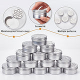 15Pcs 5 Style 80ML Aluminium Shallow Round Candle Tins, with Hollow Lids, Empty Tin Storage Containers, Auspicious Cloud/Hexagon/Spider Web/Lemon/Windmill Pattern, Mixed Patterns, 7.05x3.45cm, Inner Diameter: 6.45x3.25cm, 3pcs/style
