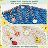 Locking Stitch Markers and Beaded Link Knitting Row Counter Chains, with Ladybug & Flower Alloy Enamel Pendant, Mixed Color, 3.3~135cm, 10pcs/set