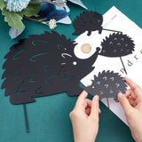 Iron Garden Stakes, Garden Decoration, Hedgehog, Black, 115~238x78~247x1~3.5mm, 4pcs/set