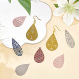 30Pcs 15 Style 430 Stainless Steel Filigree Pendants, Spray Painted, Etched Metal Embellishments, Teardrop, Mixed Color, 35~45x17.5~26.5x0.5mm, Hole: 1~1.4mm, 2pcs/style