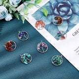 8Pcs 8 Colors Gemstone Pendants, with Platinum Brass Findings, Flat Round with Tree of Life, 29x5~7mm, Hole: 4.5mm, 1pc/color