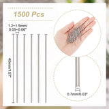 1500Pcs 304 Stainless Steel Flat Head Pins, Stainless Steel Color, 40x0.7mm, 21 Gauge, Head: 1.2~1.5mm