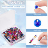 240Pcs 12 Colors Glass Charms, Faceted, Cone, Mixed Color, 8x4mm, Hole: 1~1.2mm, 20pcs/color