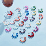 24Pcs 12 Color Acrylic Imitation Pearl Round Beaded Wine Glass Charms, with Brass Hoop Earring Findings, Mixed Color, 33mm, 2pcs/color