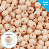 Unfinished Natural Wood Beads, Round Wooden Loose Beads Spacer Beads for Craft Making, Lead Free, Moccasin, 6x5~6mm, Hole: 2~3mm, 5000pcs/bag