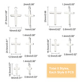 40Pcs 5 Style 304 Stainless Steel Pendants, Cross, Silver, 14.5~27x8~16x0.6~0.8mm, Hole: 1.2~2mm, 8pcs/style