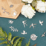 Tibetan Style Alloy Pendants & Links, Lead Free & Cadmium Free, Bird & Leaf & Branch, Antique Silver, 108pcs/box