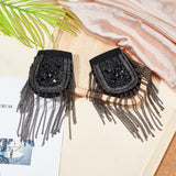 2Pcs Iron Felt Fashion Tassel Epaulette, Punk Style Shoulder Badge, with Acrylic & Alloy Finding, DIY Clothing Accessories, Black, 180x74x4.5mm