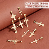 20Pcs 10 Styles 304 Stainless Steel Pendants, Cross, Golden, 16~28x9~16.5x1~1.5mm, Hole: 3~8x2.5~7mm, 2pcs/style