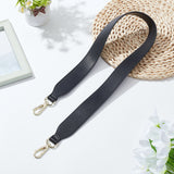 Double-sided Cowhide Leather Wide Bag Handles, with Zinc Alloy Swivel Clasps, for Purse Making, Black, 90x4x0.3cm