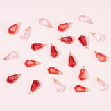 30Pcs 3 Colors Transparent Resin Pendants, Pomegranate Seed Charm, with Light Gold Plated Brass Findings, Mixed Color, 17x8x6.5mm, Hole: 1.6mm, 10pcs/color