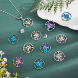 20Pcs 2 Colors 304 Stainless Steel Pendants, Flat Round with Star & Goat Pattern, Mixed Color, 26.5x24.5x1.4mm, Hole: 1.5mm, 10pcs/color