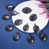 DIY Pendant Making, with Electroplate Alloy Big Pendant Cabochon Settings and Clear Glass Cabochons, Oval, Black, Pendant: Tray: 40x30mm, 50~61x32~47x2~3mm, Hole: 3~7mm, Cabochon: 40x30x8mm, 24pcs/set