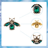 3Pcs 3 Colors Rhinestone Bee Brooch Pin, Antique Golden Alloy Animal Badge for Backpack Clothes, Mixed Color, 35x47x6.5mm, 1Pc/color