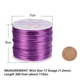 Round Aluminum Wire, Purple, 17 Gauge, 1.2mm, about 380.57 Feet(116m)/roll
