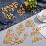 12Pcs 6 Style Polyester Computerized Embroidered Cloth Patch, Adhesive/Sew on Patches, Costume Accessories, Gold, 57~252x80~205x1mm, 2pcs/style