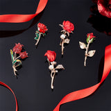 5Pcs 5 Styles Rose Flower Enamel Pins, Light Gold Alloy Badge for Backpack Clothes, Red, 37.5~58x22~33x7~16mm, 1Pc/style