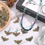 30Pcs Tibetan Style Alloy Pendants, Butterfly with Skull Charms, Antique Bronze, 26.5x42.5x3.5mm, Hole: 1.8mm