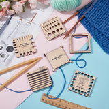 6 Styles Wood Knitting Gauge Rulers, Crochet Hook and Knitting Needle Gauge, Wheat, 63.5x63.5x5mm