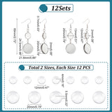 12 Pair Glass Blank Dome Dangle Earrings, Flat Round 304 Stainless Steel Earrings, Stainless Steel Color, 69mm, Pin: 0.7mm