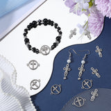 40Pcs 2 Styles Religion Alloy Crystal Rhinestone Connector Charms, Cross & Ring Links, Platinum, 16~21x11~21x2~3mm, Hole: 1~1.6mm, 20pcs/style