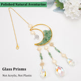 Crystal Chandelier Glass Teardrop Pendant Decorations, Hanging Sun Catchers, with Natural Aventurine Chips Beads, for Home Decoration, Sun & Moon, Golden, 436mm