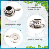 50Pcs Coffee Cup Tibetan Style Alloy Pendants, Cadmium Free & Lead Free, Antique Silver, 26x18.5x10mm, Hole: 2.5x4.5mm