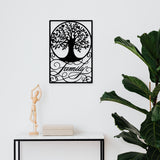 Iron Wall Art Decorations, for Front Porch, Living Room, Kitchen, Matte Style, Rectangle, Tree of Life Pattern, 300x206x1mm