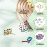 12Pcs 6 Style 304 Stainless Steel Pendants,  Flower, Mixed Color, 27.5~28x25x1.5mm, Hole: 1.4mm, 2pcs/style