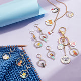Alloy Enamel Pendant Locking Stitch Markers, 304 Stainless Steel Clasps Stitch Marker, Round Ring with Mermaid/Cat/Maple Leaf/Shell, Mixed Color, 4.2~5cm, 3pcs/style, 5 style, 10pcs/set