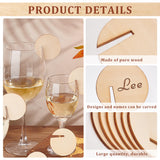40Pcs Wood Wine Glass Charms, Goblet Marker, Flat Round, 49.5x2.7mm